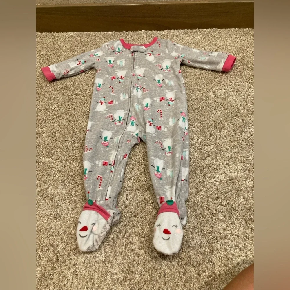 Carters Carter’s baby girl zipper footie pjs sleeper pajamas pink grey snowman